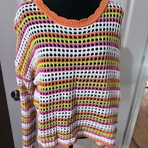 Pink Lily Vibrant Striped Crochet Sweater